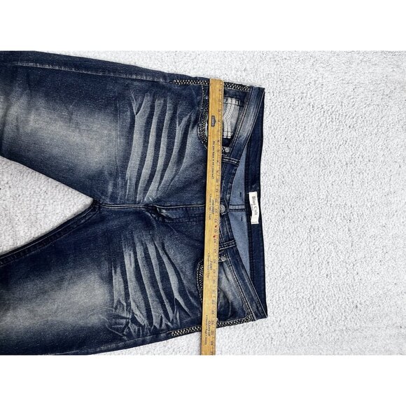 Men's Blue Cult Faded Wash Denim Jeans Embroidered Pockets Size 46x32 - Picture 5 of 11